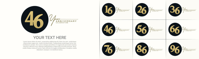 anniversary logotype set vector, black color circle for special day celebration