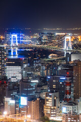 高層ビルから眺めるレインボーブリッジの美しい夜景Beautiful night view of...