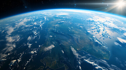 Fototapeta premium Earth in space with sun, moon, and atmosphere