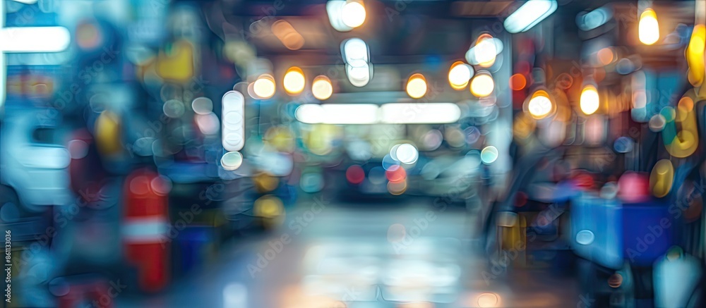 Poster blurred of repair service station. copy space image. place for adding text and design