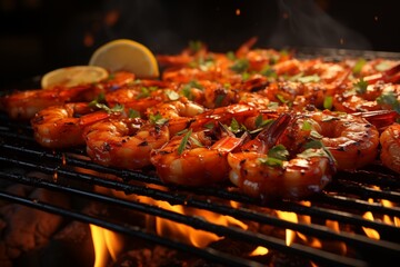 Grilled shrimp on a pan with vibrant colors.
