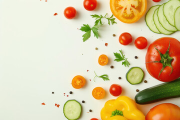 A colorful assortment of vegetables including tomatoes, cucumbers, and peppers