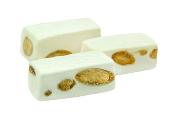 White Nougat with almonds isolated on white background