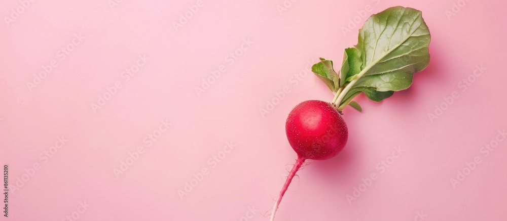 Poster radish isolated on pastel background radish icicle. copy space image. place for adding text and desi
