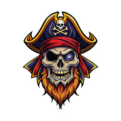 a skull pirate. The pirate skull should wear a traditional pirate hat with a skull and crossbones emblem prominently displayed. can be uset for t-shirt and more
