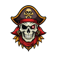 a skull pirate logo emblem vector illustration. The pirate skull should wear a traditional pirate hat with a skull and crossbones emblem prominently displayed. can be uset for t-shirt and more