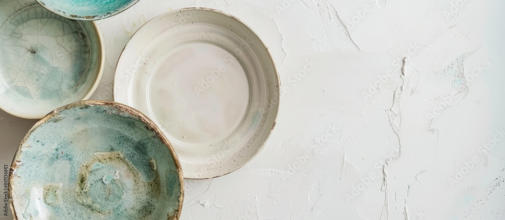 Poster abstract pastel background image old period handmade house object made of ceramic antique plate comp