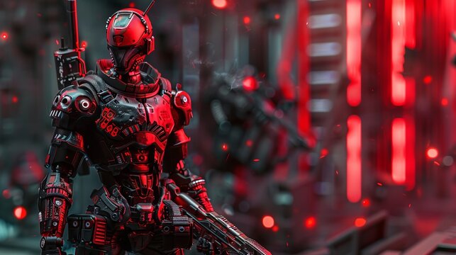 Illustration red black cyberpunk warrior