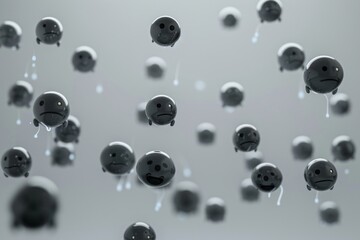 Digital generated image of abstract AI chatbot icons against grey background.