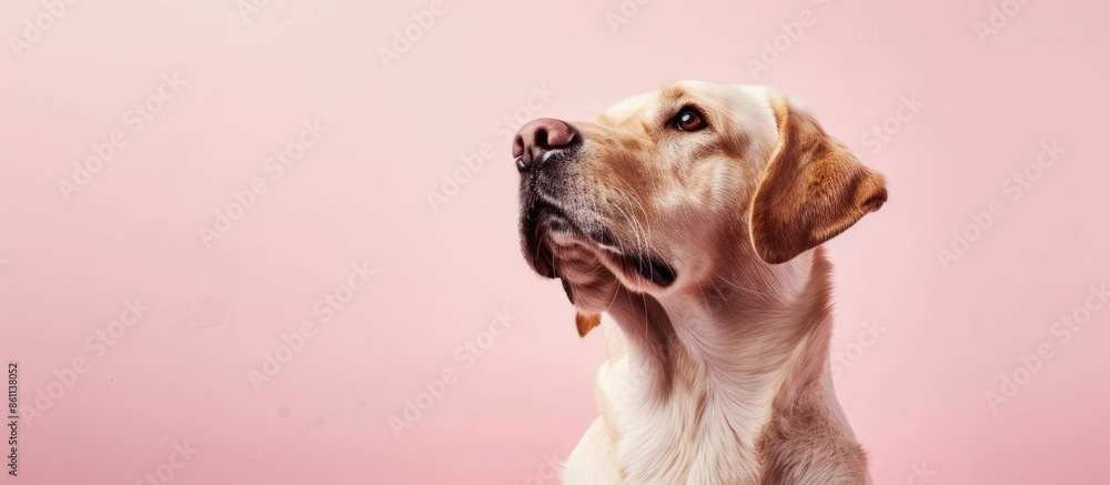 Poster beautiful labrador retriever isolated on pastel background. copy space image. place for adding text 