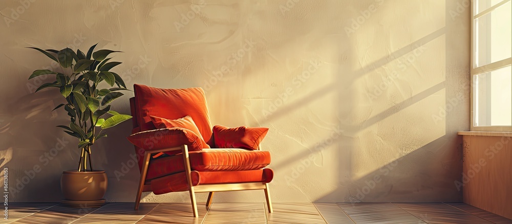 Poster armchair, sofa, decorative. Copy space image. Place for adding text and design