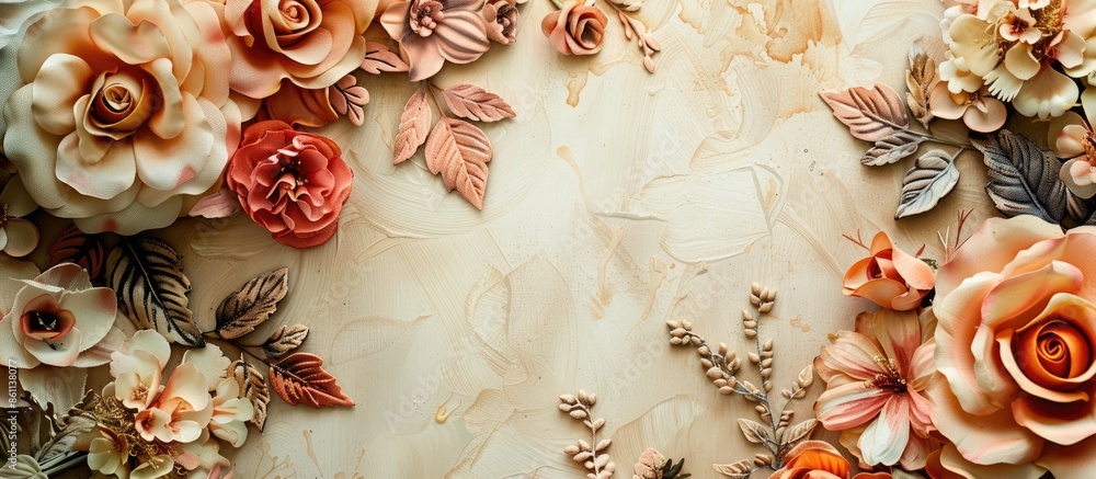 Poster beautiful vintage artificial flowers . copy space image. place for adding text and design