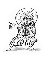 傘を持って舞う歌舞伎役者のイラスト