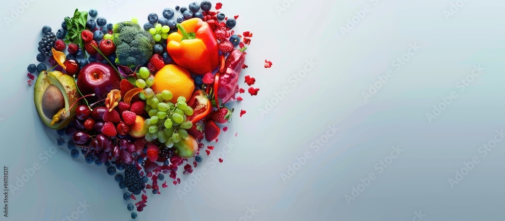 Poster healthy food in heart diet abstract concept. copy space image. place for adding text or design
