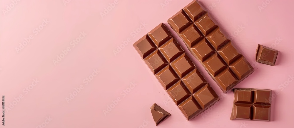 Aufkleber chocolate bar isolated on pastel background. delicious chocolate and caramel bar. copy space image. 