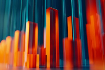 Digital generated image of abstract orange bar graph over blue digital surface.