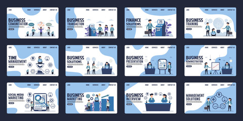 Set of business landing page design templates for websites, mobile applications, posters, banners