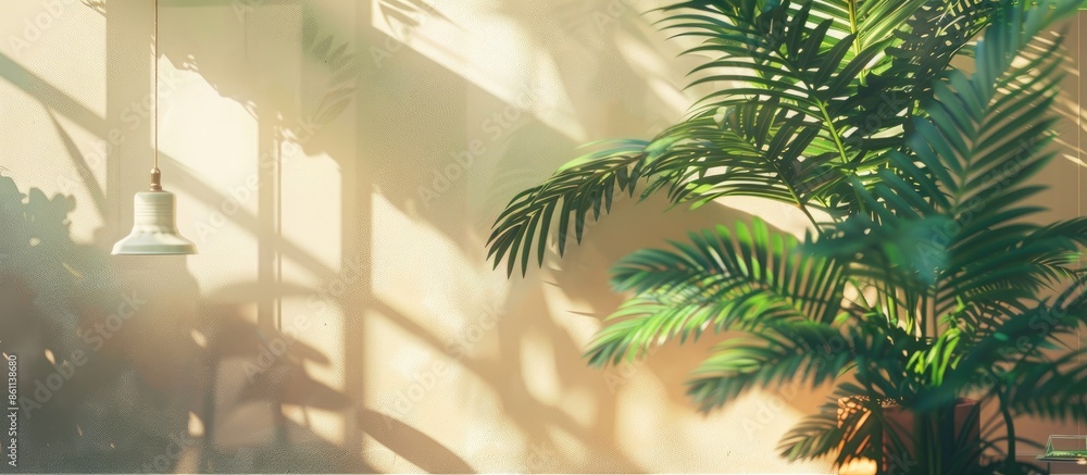 Aufkleber light over plants in livingroom. copy space image. place for adding text and design