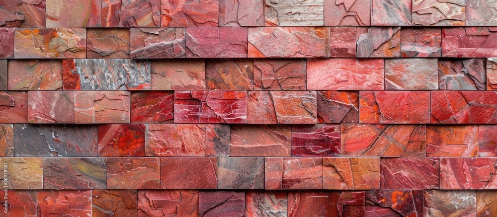 Poster pattern red color of modern style design decorative laterite stone wall surface with cement. copy sp