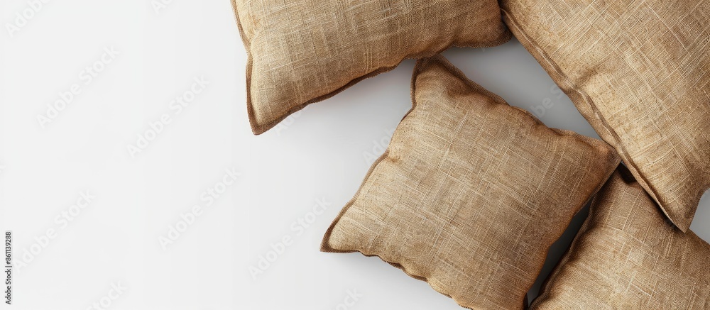 Poster pillow cushions are made of calico light brown color isolated on white background. this has clipping