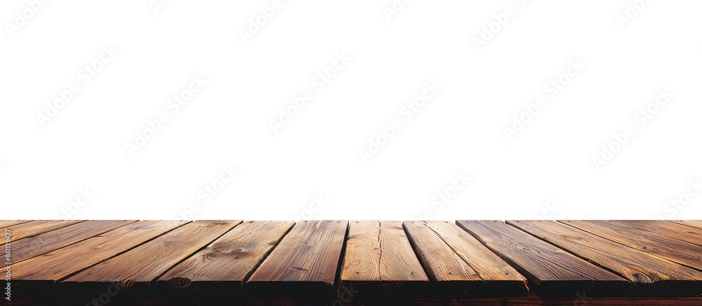 Poster empty wooden table on white background. for product advertisement. copy space image. place for addin