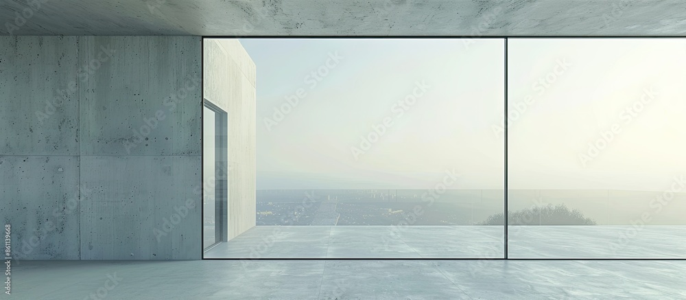 Aufkleber empty room with glass window frame house interior on concrete wall. copy space image. place for addi