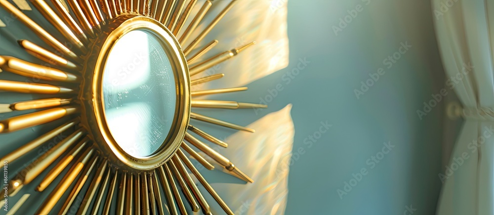 Poster image of classic round sunburst mirror. copy space image. place for adding text and design
