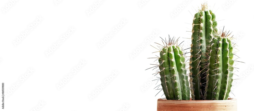 Poster cactus in a pot with a white background. copy space image. place for adding text and design