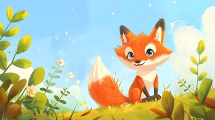 Fototapeta premium Cute fox cartoon. 