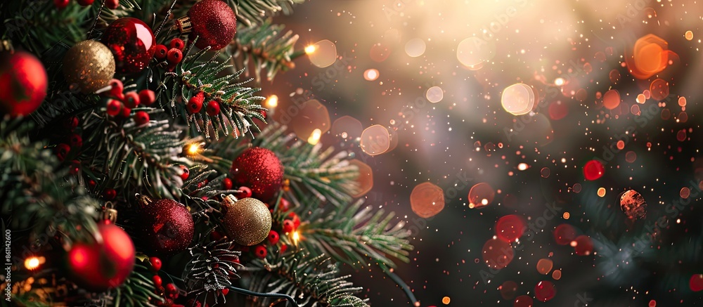 Poster happy new year decoration of merry christmas tree. copy space image. place for adding text and desig