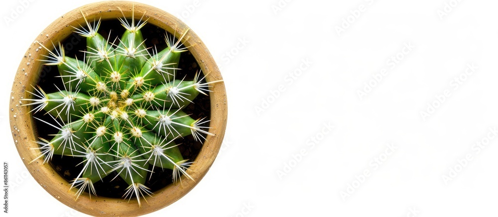 Poster cactus plant in clay pot top view isolated on white background, clipping path included. copy space i