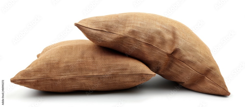 Poster pillow cushions are made of calico light brown color isolated on white background. this has clipping