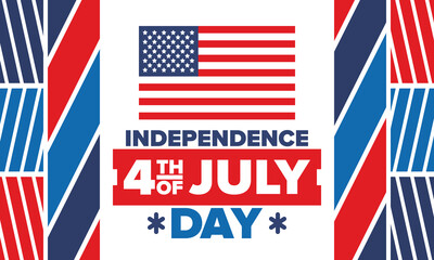 Independence Day in United States of America. The Fourth of July. Happy national holiday, celebrated annual in July 4. American flag. Country freedom day. Patriotic event design. Vector poster