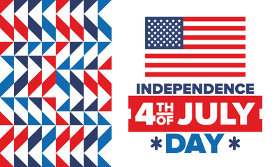 Independence Day in United States of America. The Fourth of July. Happy national holiday, celebrated annual in July 4. American flag. Country freedom day. Patriotic event design. Vector poster