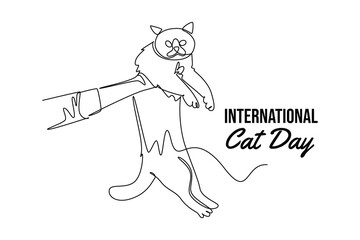 Fototapeta premium International Cat day concept. Single line draw design vector graphic illustration.