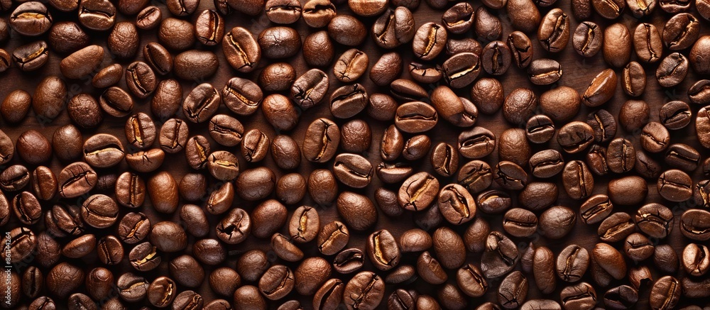 Poster coffee beans. coffee beans are spread out on the surface. copy space image. place for adding text an