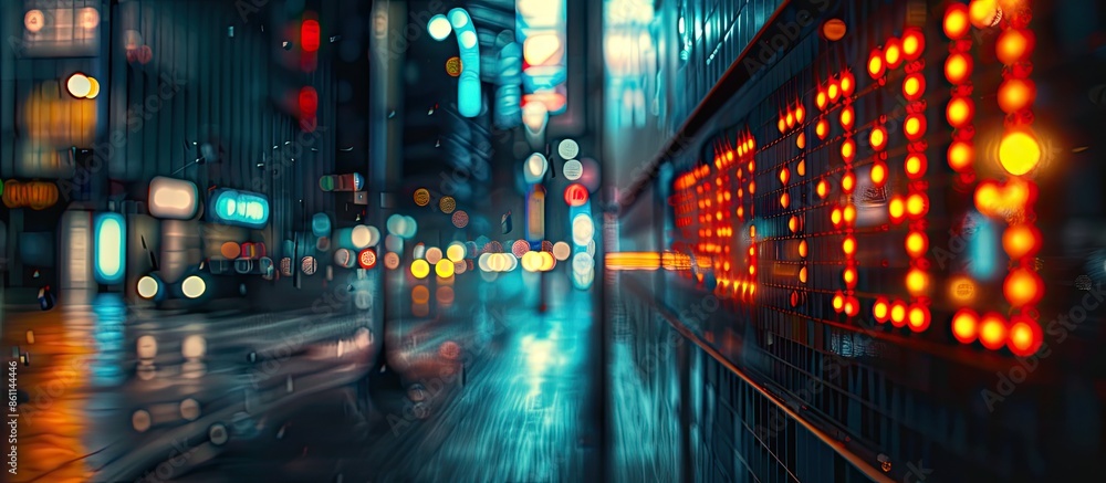 Poster display stock market numbers in a street. Copy space image. Place for adding text or design
