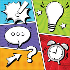 Comic speech bubbles with halftone set template