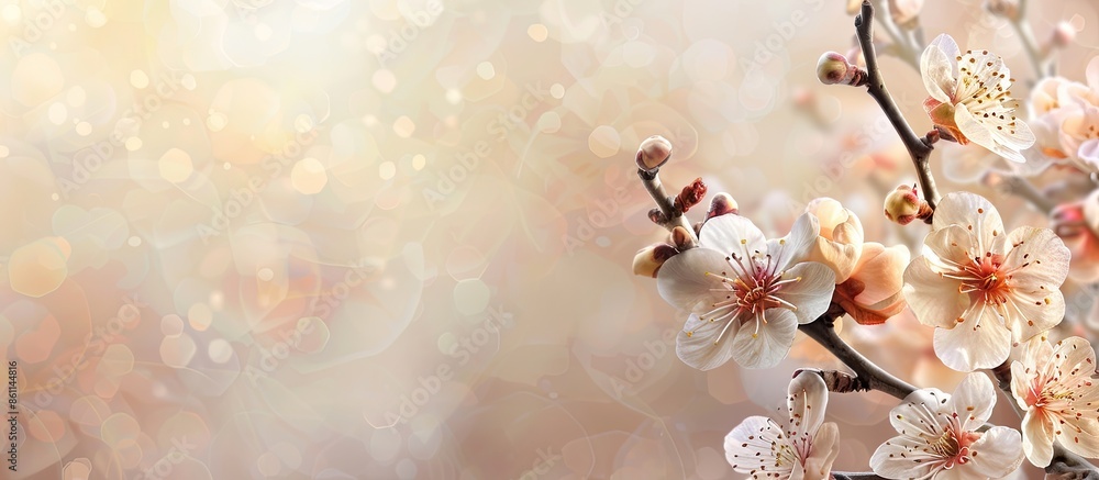 Poster apricot blossom in spring, pastel background. flower. copy space image. place for adding text and de