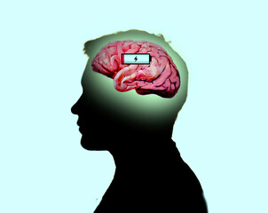 Illustration concept of man with low battery in brain