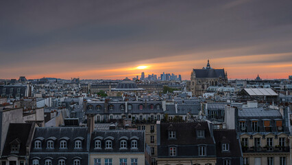 France, Ile-de-France, Paris, Old town apartments seen from Centre Pompidou at sunset