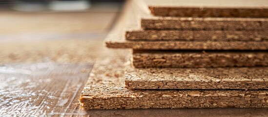 Close-up of cork sound insulation lagging for floors and walls. Copy space image. Place for adding text and design
