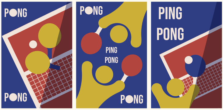 Ping Pong posters template. Set of pingpong poster in trendy Minimalism Abstract style. Flat vector illustration can used table tennis competition invitation flyer.