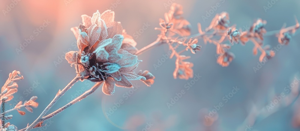 Aufkleber dried flower turned into a thorn pastel background flower. copy space image. place for adding text a