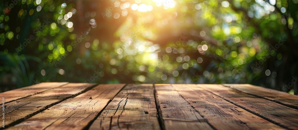 Poster closeup top wood table with blur background. copy space image. place for adding text and design
