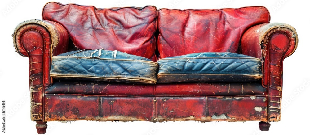 Wall mural Vintage leather couch isolated on white with clipping path. Copy space image. Place for adding text and design - Wall murals