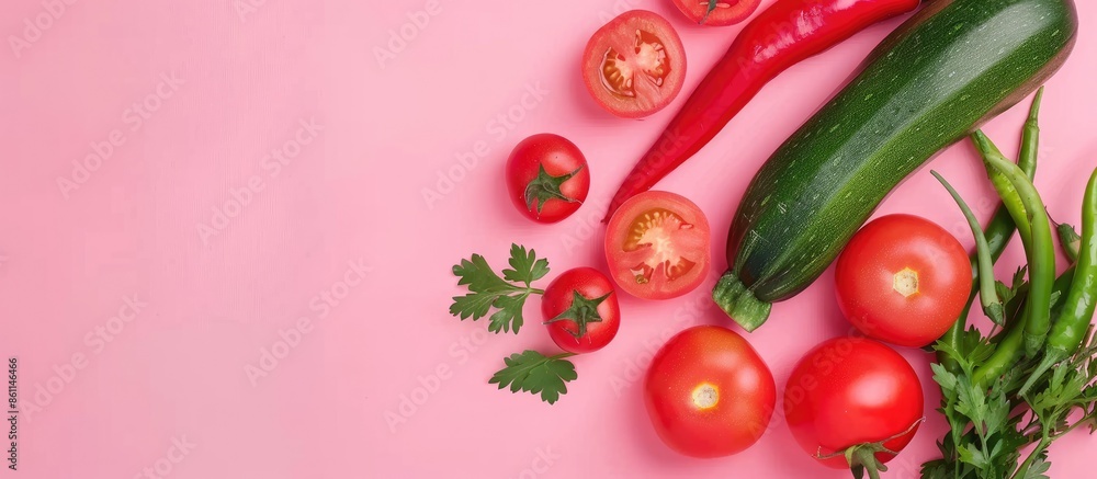 Poster vegetables on the white isolated on pastel background. studio photo. copy space image. place for add