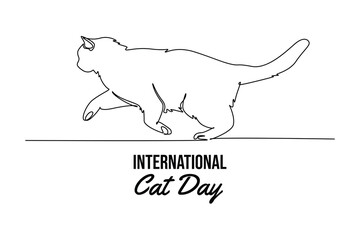 International Cat day concept. Single line draw design vector graphic illustration.