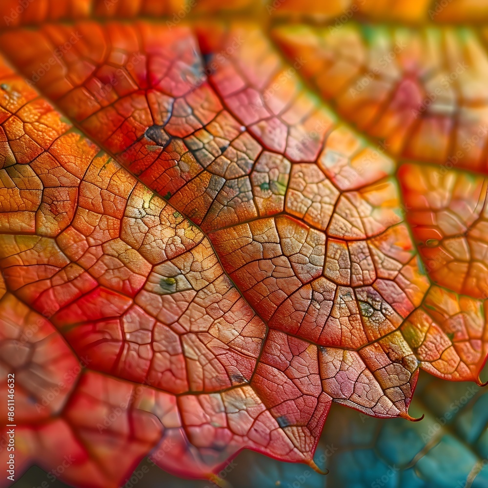 Poster vibrant and intricate macro view of leaf surface textures and patterns
