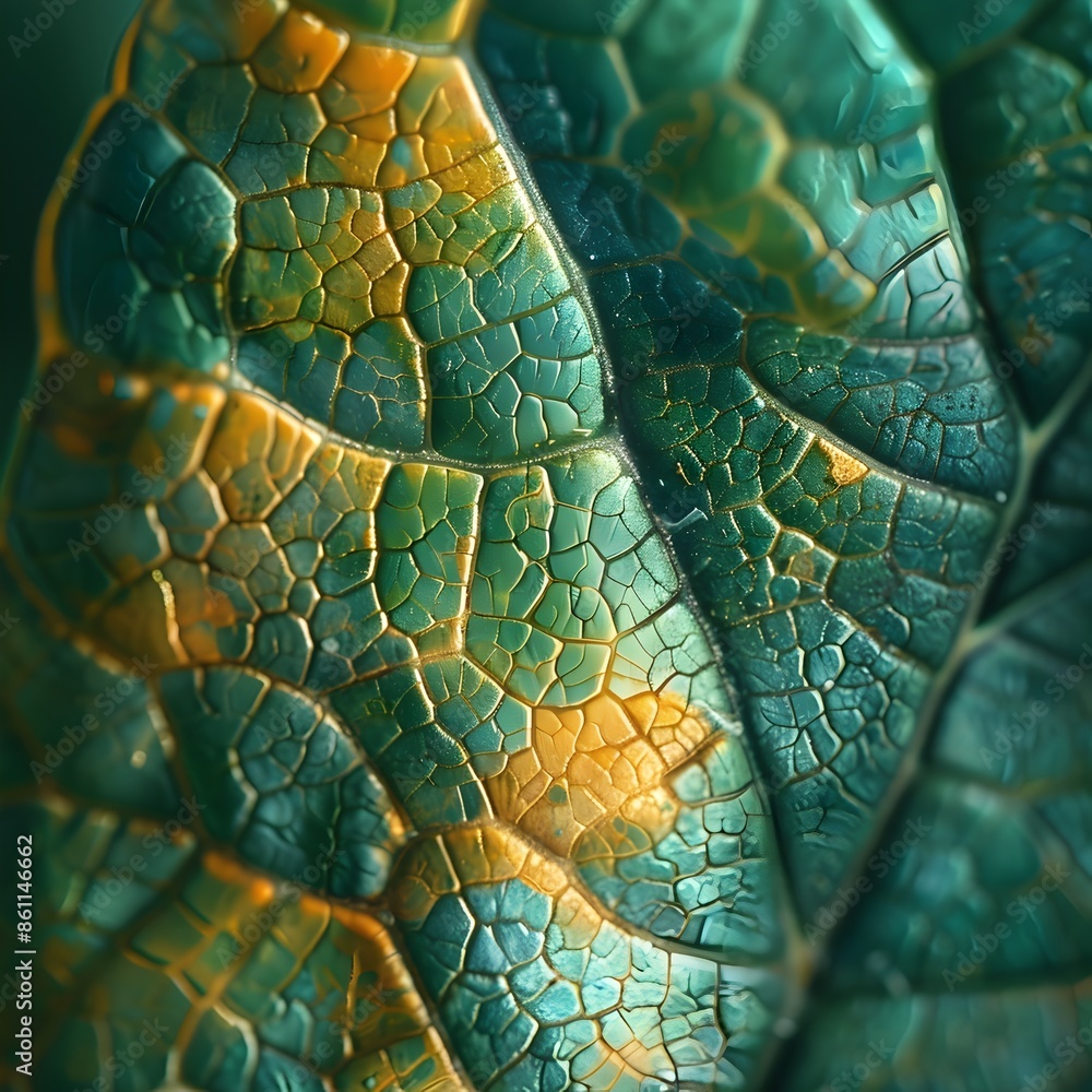 Poster vibrant and intricate macro close up of leaf surface patterns and textures